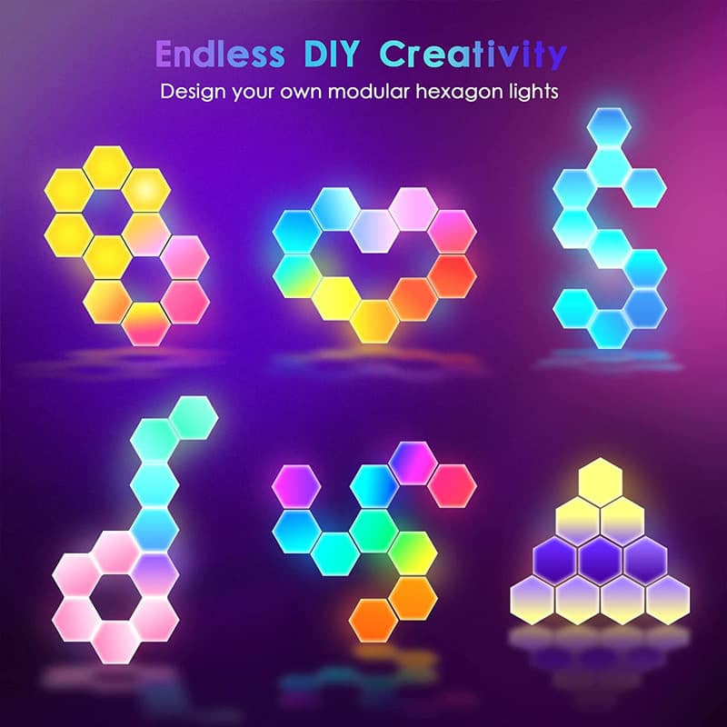 Hexagon Light Panels,Music Sync RGB Hexagon LED Lights Gaming Lights with APP & Remote Control for Home Decor Gaming
