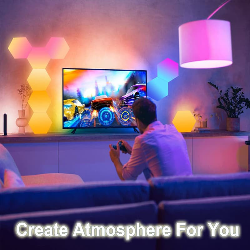 Hexagon Light Panels,Music Sync RGB Hexagon LED Lights Gaming Lights with APP & Remote Control for Home Decor Gaming